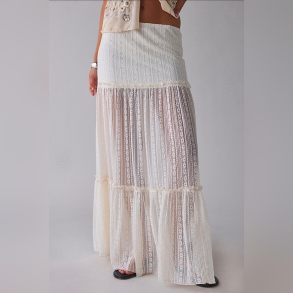 Kimchi Blue Dresses & Skirts - Kimchi Blue Cream Lace Tiered Semi-Sheer Maxi Skirt